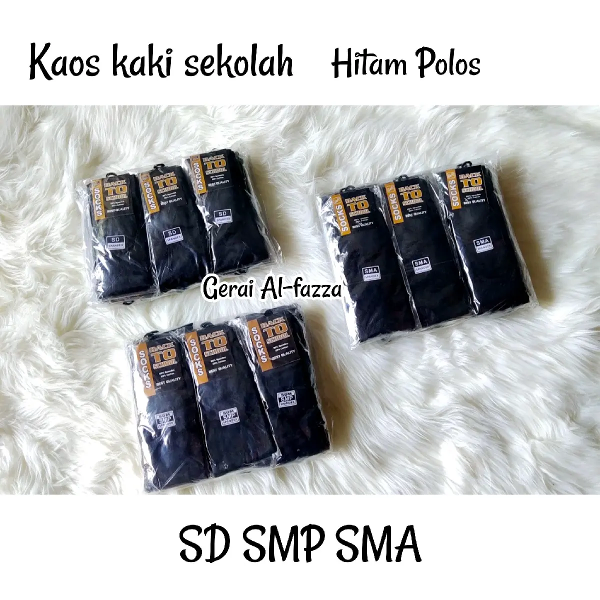 12 Pasang Kaos Kaki Sekolah HITAM POLOS SD SMP SMA
