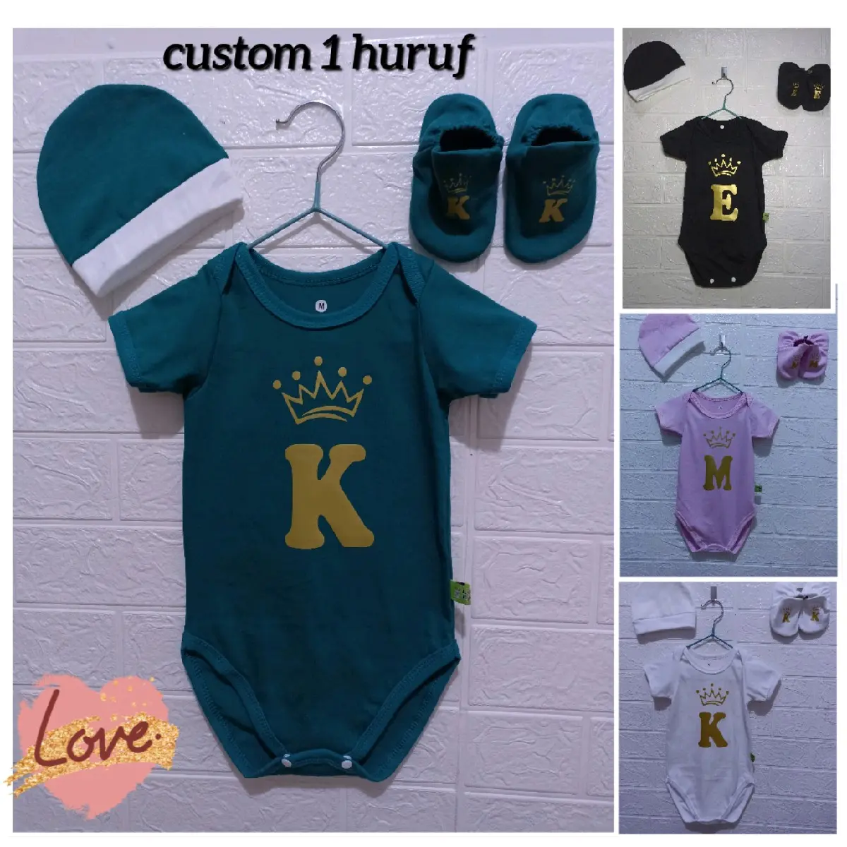 Baju Bayi Jumper Custom Inisial Nama Bayi, Balita,Cewek Cowok ,Bahan Katun Lembut, Usia 0 - 18bln Abu Biru Kuning Pink