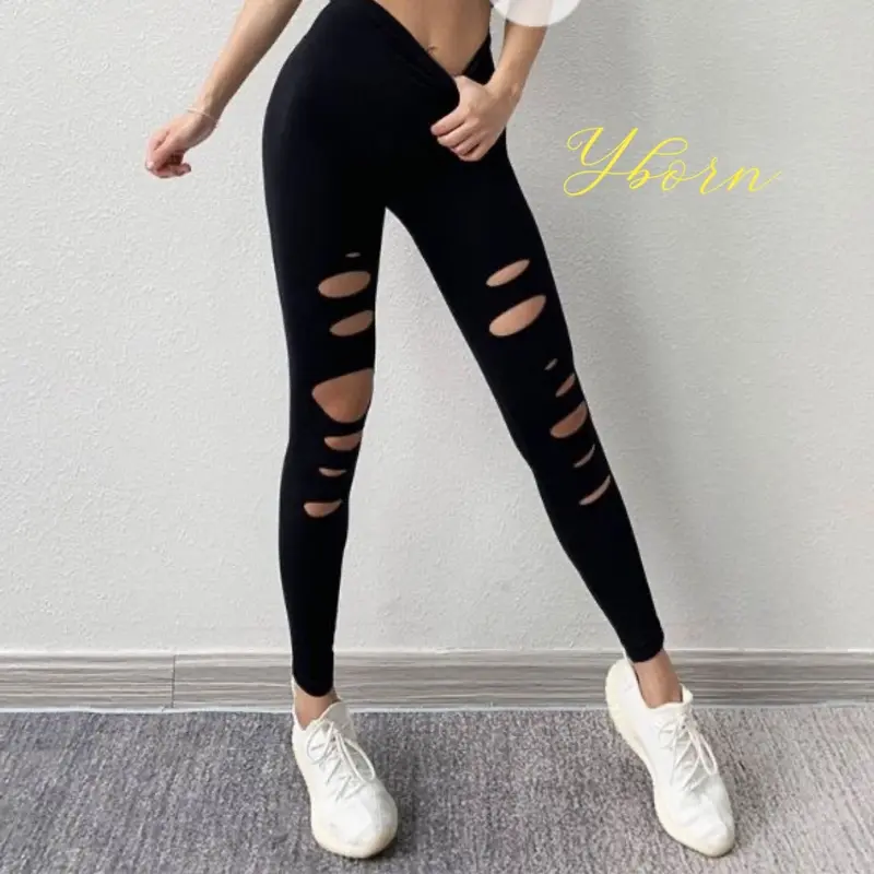 Quần rách tập yoga/gym hàng cao cấp Yborn chất mịn đẹp giãn tốt Sport chỉ giặt tay đỏ ca cao Tập Gym Legging 0