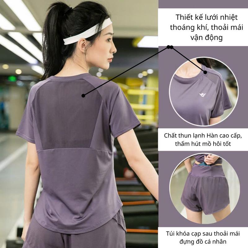 Bộ Đùi Thể Thao Nữ tập Gym [có Big Size], chạy bộ, tập thể dục, thể thao phối lưới quần 2 lớp vải thun lạnh thoáng mát co giãn