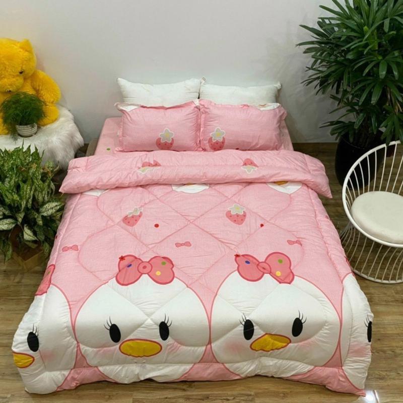 Chăn thu đông mền phao trần bông ấm áp cotton poly dùng được 2 mặt - kích thước 1m8*2m - mẫu mã đa dạng - [VỊT HỒNG] 1