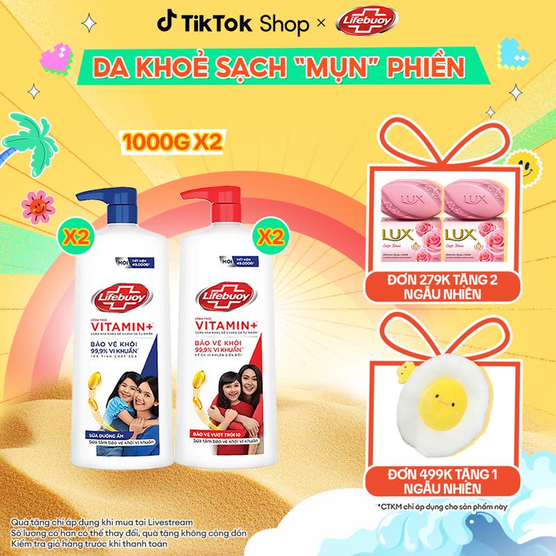 Combo 2 Sữa Tắm Lifebuoy Công thức Vitamin+Hỗ Trợ Bảo Vệ Vượt Trội Khỏi Vi Khuẩn Biến Đổi Chai 1000G x2 [1]