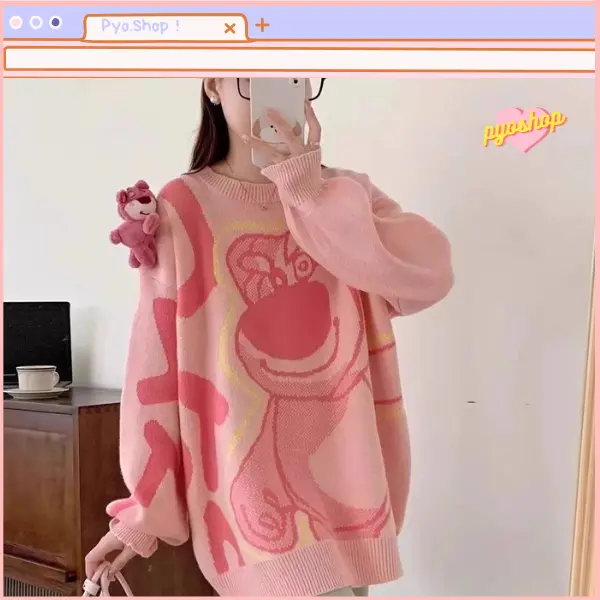PYOSHOP - Sweater Rajut Oversize Cute Bear Knit Atasan Wanita 2