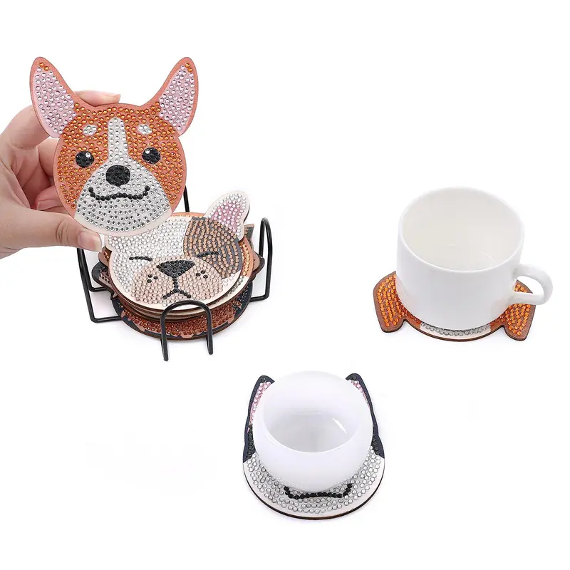Cute Dog Pattern DIY Diamond Arts Colorful Painting Coaster Kit, 10pcs/set Fun DIY Decorative Art Coaster, Home Decor Set, DIY Decorative Craft for Home Office Coffee Table 2