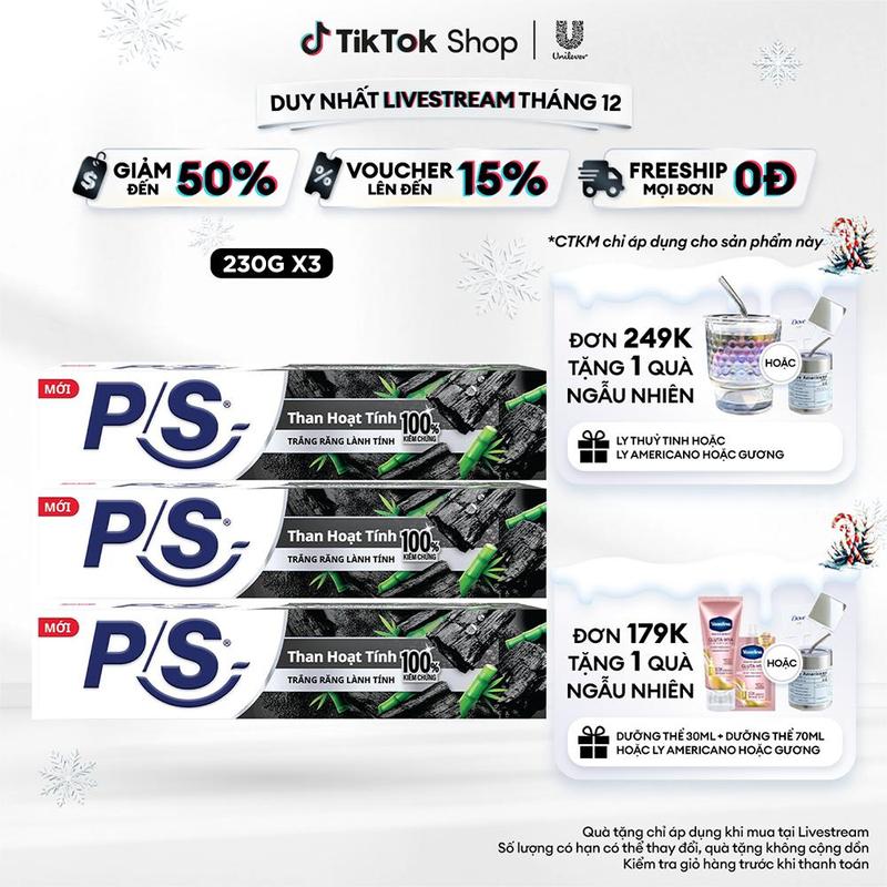 Combo 3 Kem Đánh Răng P/S Bảo vệ 123 Than Hoạt Tính Hỗ Trợ Trắng Răng 230g/hộp [1]