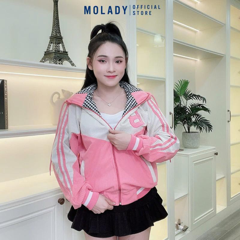 Product Introduction of Áo Khoác Nhung Nữ MOLADY K376 Có Nón Thiết Kế Khoá Kéo Lót Caro Phối Màu Top Jacket 25