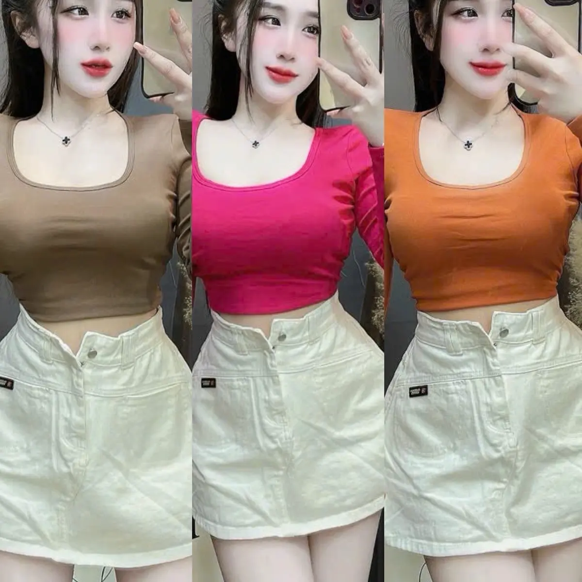 A20 áo cổ U tay dài borip cotton [FROM CROPTOP] siêu hack v1 cho các nàng. Nữ Women Top Shirt