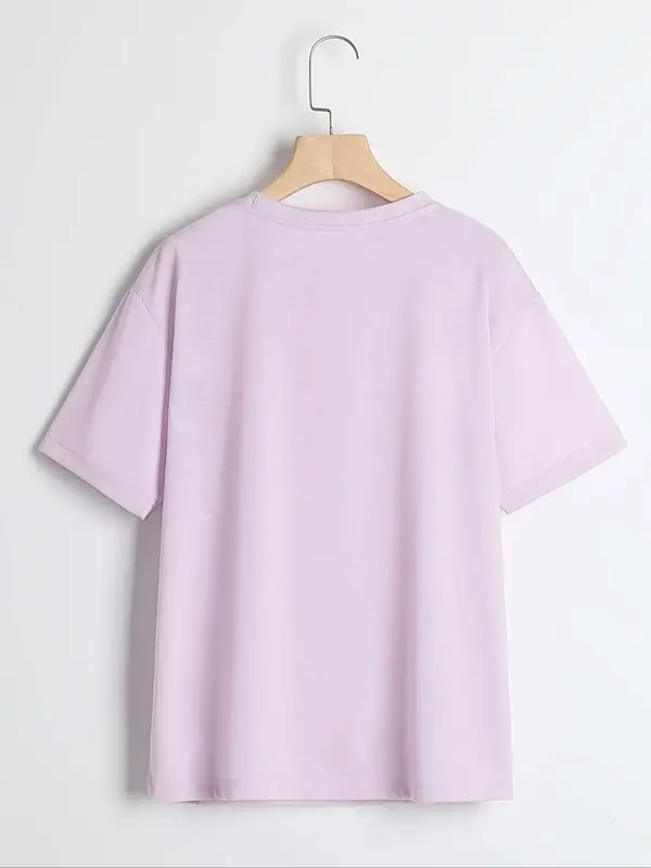 Women's Strawberry & Raccoon Print Round Neck Tee, Fashion Casual Drop Shoulder Short Sleeve T-shirt for Daily Wear, Ladies Summer Clothes,  T Shirts for Women 8