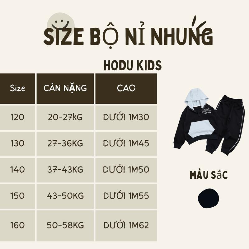 Product Introduction of Bộ quần áo NỈ LÓT NHUNG (20-58kg) cho bé trai có mũ (HODU KIDS) 0