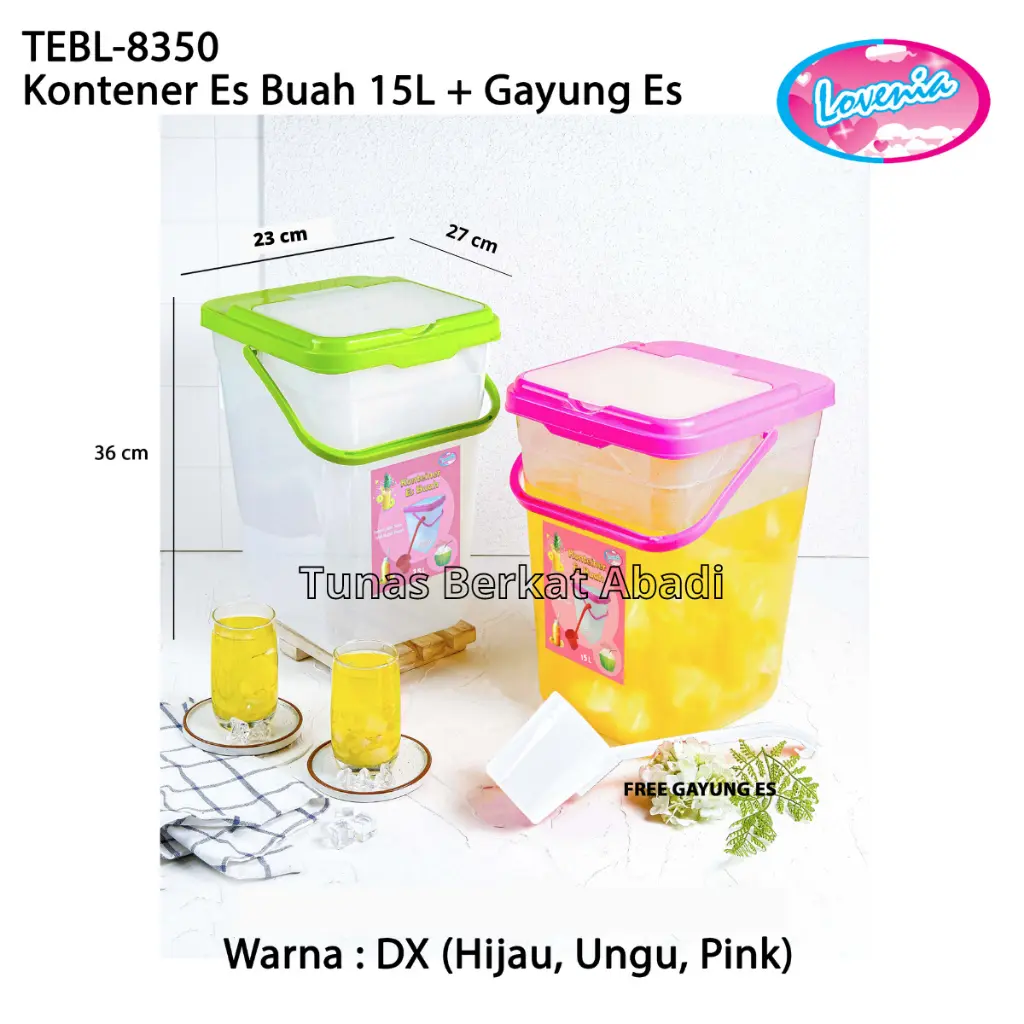 Toples Es Buah + Gayung Lovenia 15 Liter / Aquarium Es Buah / Kontainer Es Buah Gagang