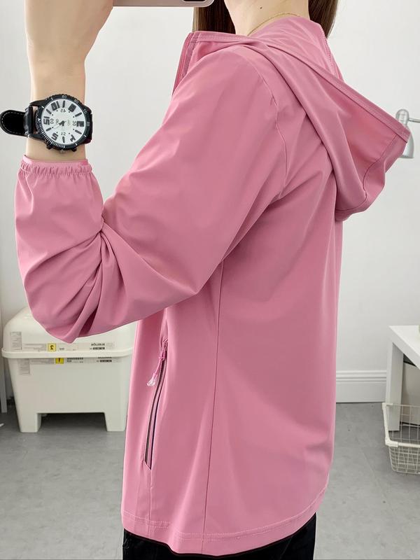 Women's Solid Color Ice Silk Zip Pocket Hooded Jacket, Casual Long Sleeve Sun Protection Jacket for Outdoor Activities, Ladies Sportswear for Spring & Fall 6
