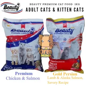 Beauty Gold Premium Persia Makanan Kucing Dry Food 1kg Adult & Kitten Rasa Chicken & Salmon Kaya Vitamin Mineral Dan Asam Amino Esensial Untuk Kesehatan Mata Jantung Dan Sistem Pencernaan