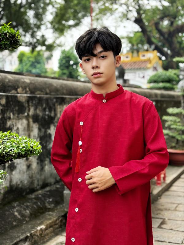 Áo Dài Nam Cách Tân , Áo Dài Tết gắn ngọc bội phối nút Hoa Mai Chất Vải Linen Dày Dặn Mr Smile 99 Shop AD01 Menswear