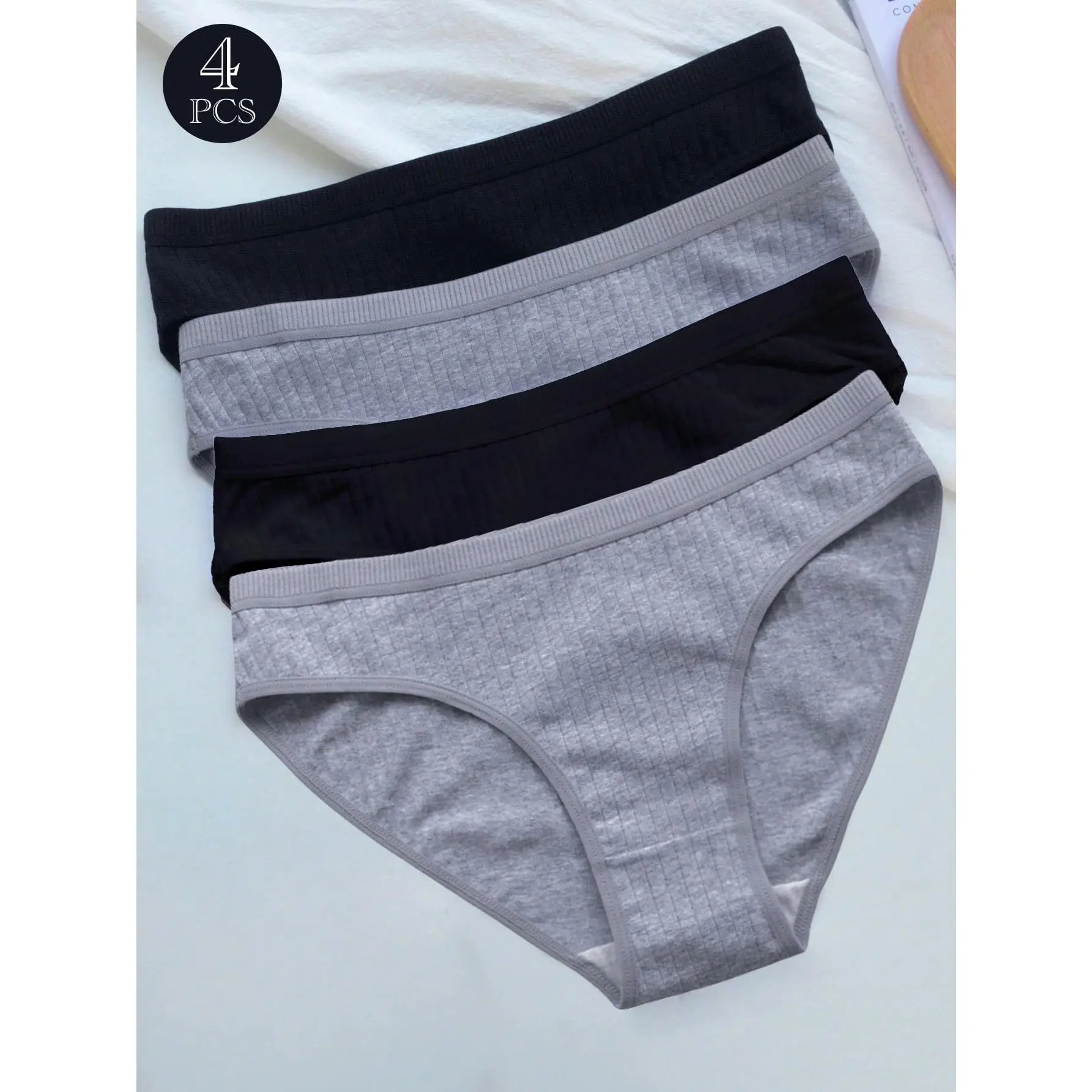 4pcs Women's Solid Black/Multi-Color Underwear, Comfortable And Breathable, Everyday Mid-Rise Panties With Wide Waistband Design