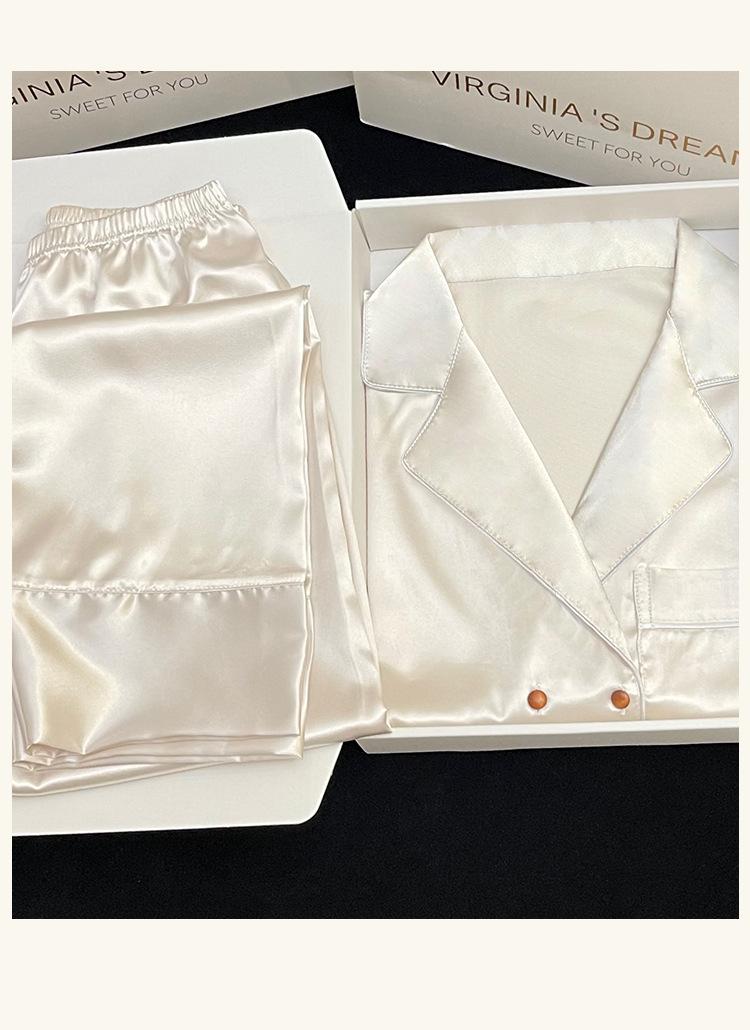 Product Introduction of Đồ Ngủ Nữ, Phong Cách Bạn Trai Hai Ngực Cổ Điển, Áo Cardigan Có Ve Áo, Làm Bằng Lụa Nhân Tạo, Thích Hợp Cho Mùa Hè, Có Thể Mặc Làm Áo Mặc Bên Ngoài, Bộ Đồ Mặc Nhà Top 10