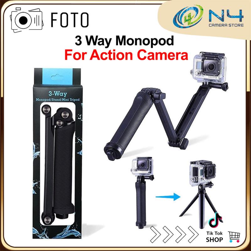 Foto 3 Way Monopod Tripod Grip Extension Arm Tripod Mount GoPro SJCam YiCam DJI Osmo Action Camera