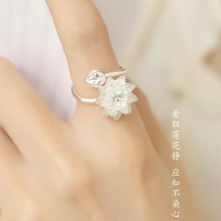 Nhẫn thời trang Trung Quốc dành cho phụ nữ, nhẫn phong cách cổ đại, thích hợp, nâng cao, không phai màu, mở, bàn tay béo lớn, cộng với kích thước, Màu bạc Hoa Voi Cua Đeo Tay 1