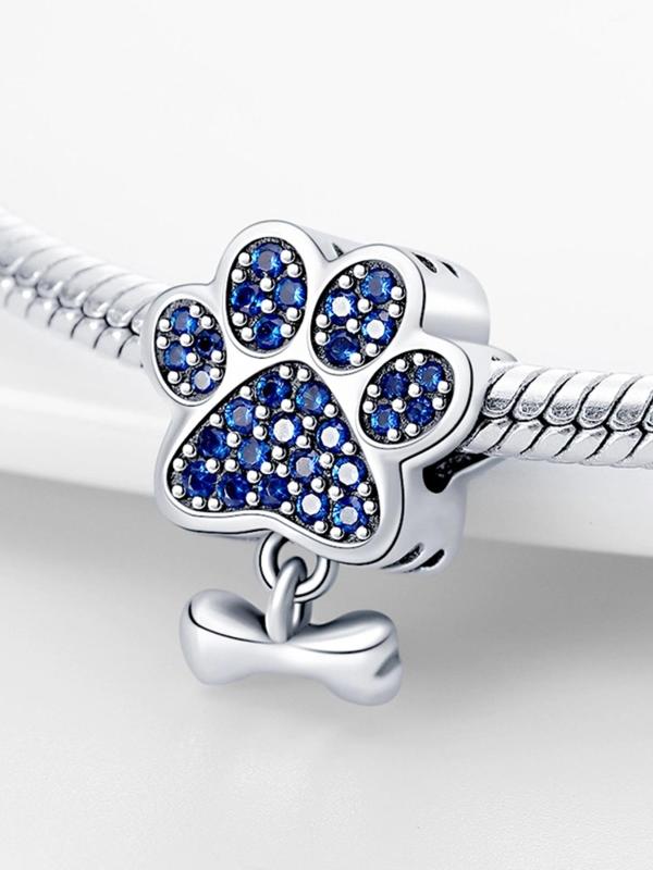 Puppy Paw Design Rhinestone Decorated Bead Charm, with Cute Bowknot Pendant, Diy Jewelry Making Supplies for Women & Girls, Perfect for Bracelet & Necklace 4