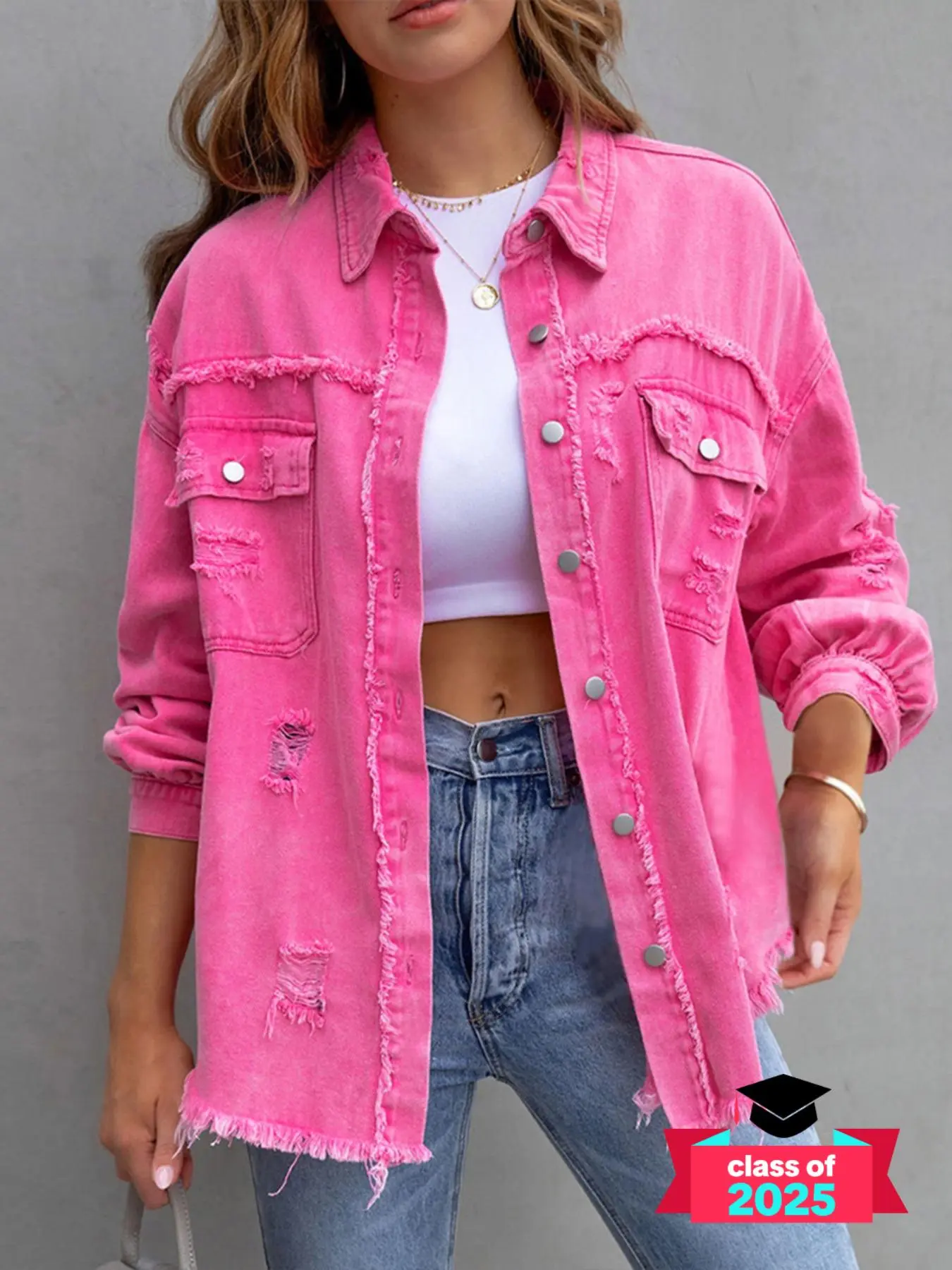 Women's Plain Ripped Raw Hem Button Front Drop Shoulder Coat, Casual Pocket Long Sleeve Collared Outerwear, Airport Outfits, Women's Shacket, Ladies Clothes, Summer Tops, Coats for Women, Womenswear
