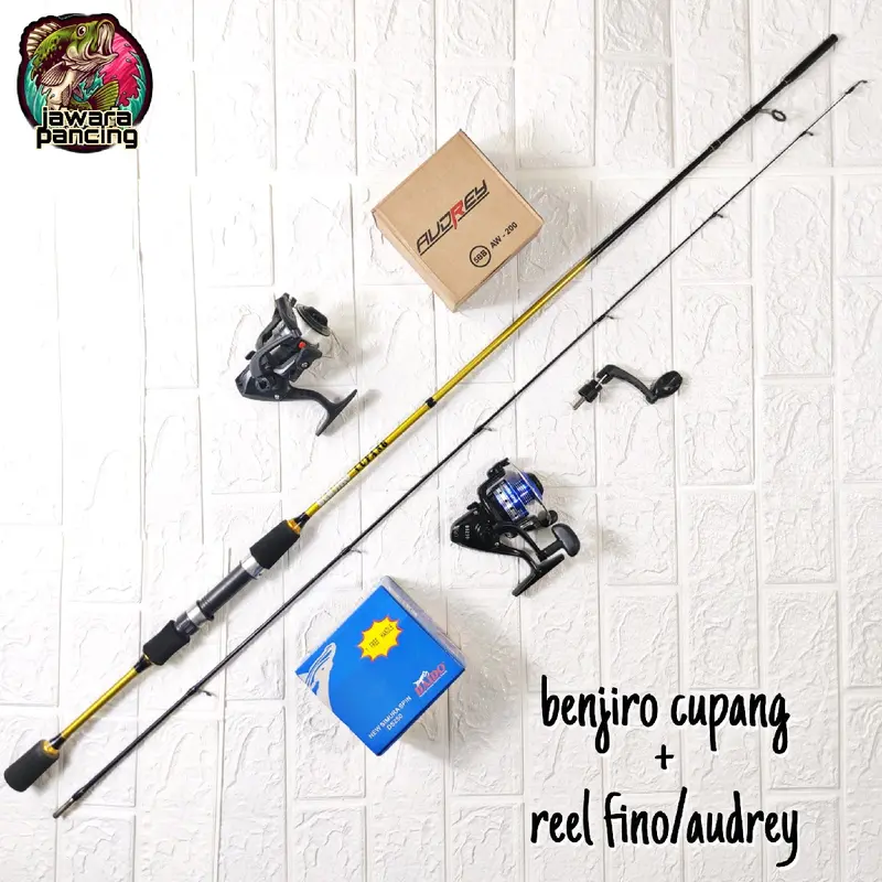 Joran Pancing satu set ultralight Benjiro Cupang +Reel Audrey/Fino/Jazz/ Torch fiber solid lentur line 2-6 lbs  165 180 198 210 CM  Reel Metal Reel 0