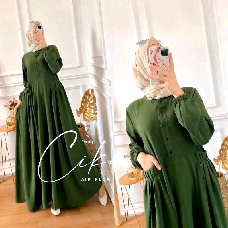RATI - Cika Maxi Gamis Lebaran Dress Wanita Dewasa Muslim Simple Mewah Polos Ld 110 Crinkle Bisa Cod By Hijab Solo Remaja Airflow Syari 9