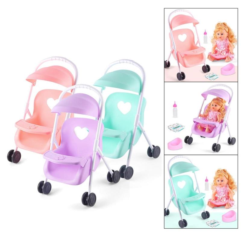 Infant Dolls Stroller Toys Pushchairs Foldable Push Cart Trolley Kids Role Game Toy 4