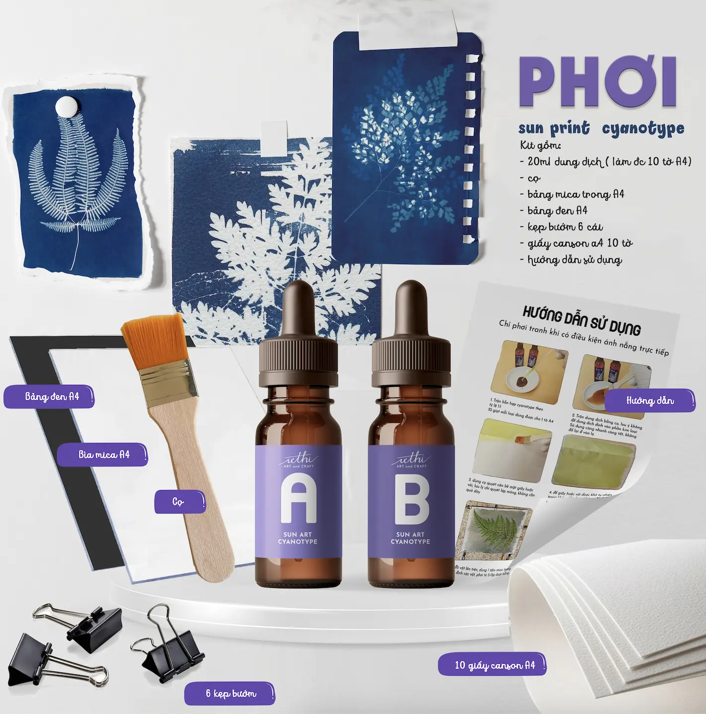 Combo Dung Dịch In Tranh Mặt Trời Cyanotype Tại Nhà - Màu Xanh Phổ Quang