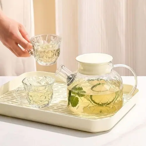 Bộ ấm chén pha trà thuỷ tinh chịu nhiệt cao cấp 6 cốc kèm khay có lọc tiện dụng 1