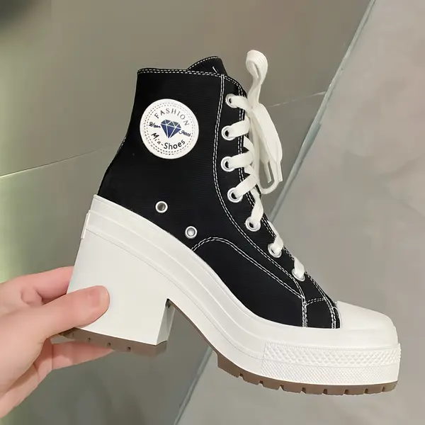Mia_Shoes  new korean fashion boots for women High heeled canvas shoes thick bottom High cut two colors and comfortable use