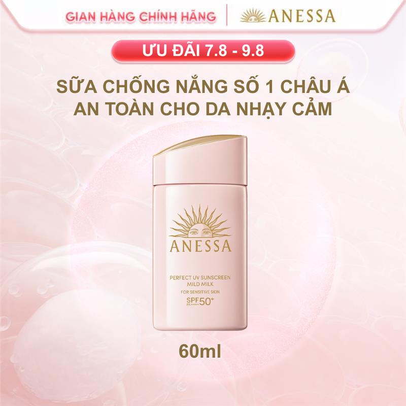 Anessa x KOL - Sữa chống nắng dưỡng da dịu nhẹ an toàn cho da nhạy cảm và trẻ em Anessa Mild Milk SPF50+ PA++++ 60ml
