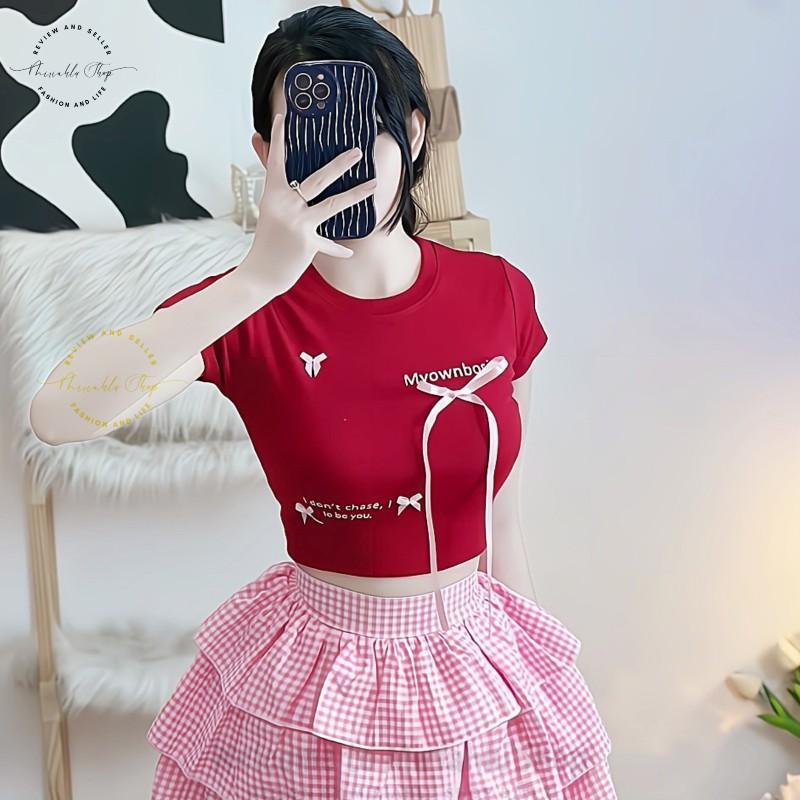 Product Introduction of Áo Croptop Borip Basic Ôm Body In Chữ "I Don't Chase" Đính Nơ Dài, MLS11, Women Thun Sen Sò Hoa Sen Trắng Kem Tre Cổ Tròn Dáng Ngắn 39