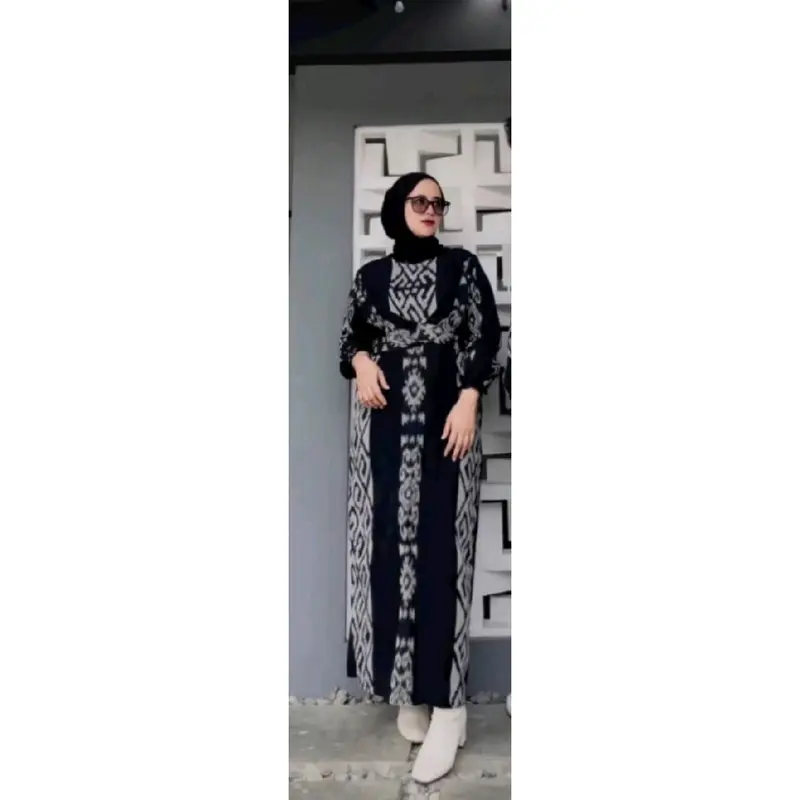 Baju Couple Tenun Pasangan Pia Dan Wanita Motif Simpel hitam - Set Couple Kondangan - Set Couple Lebaran - Set Couple Keluarga Bunga Setrip Dress Panjang Kain Batik Pendek Sarimbit Katun Gamis 2