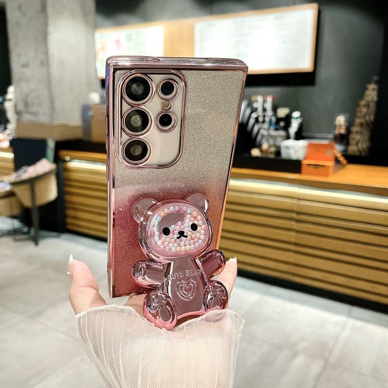 Product Introduction of Cute Bear Design Phone Case with Holder, Glitter Phone Protective Cover, Phone Accessory Compatible with Samsung Galaxy S24 Ultra S23 S22 Ultra, Protector, Smartphone, Cellphone 15