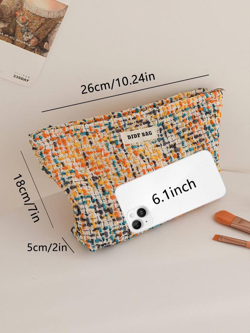 Product Introduction of Fashionable Tweed Decor Makeup Bag, Large Capacity Cosmetic Storage Bag, Portable Toiletry Bag for Women & Girls, Casual Trendy Versatile High-quality Daily Bag 1
