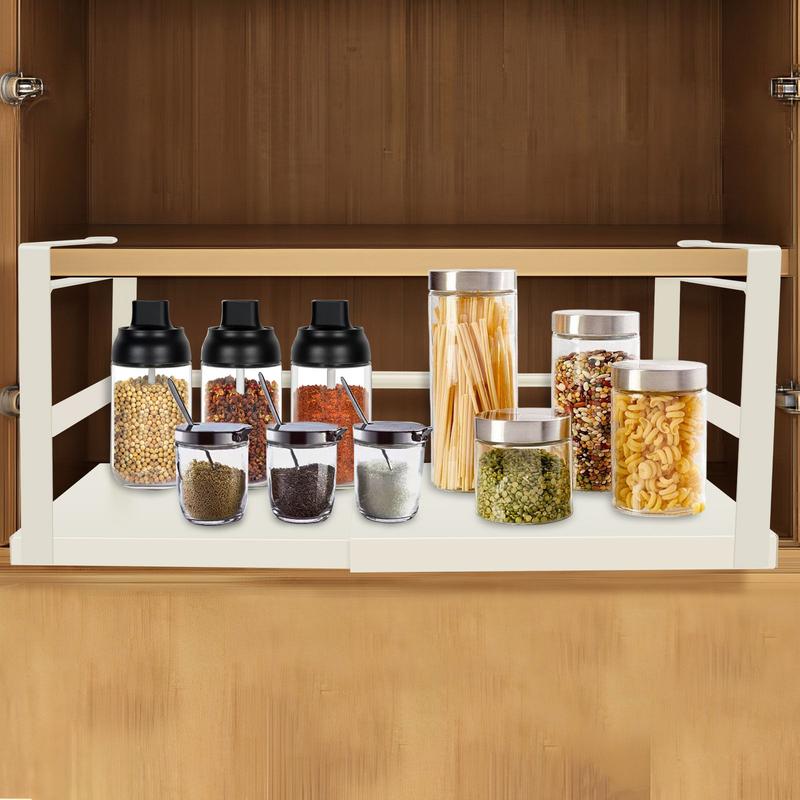 Product Introduction of Expandable Under Shelf Storage Carbon Steel Under Shelf Basket Hanging Under Shelf Organizer Slide in Under Cabinet Shelf for Pantry Cabinet Laundry Room c05Pp 42