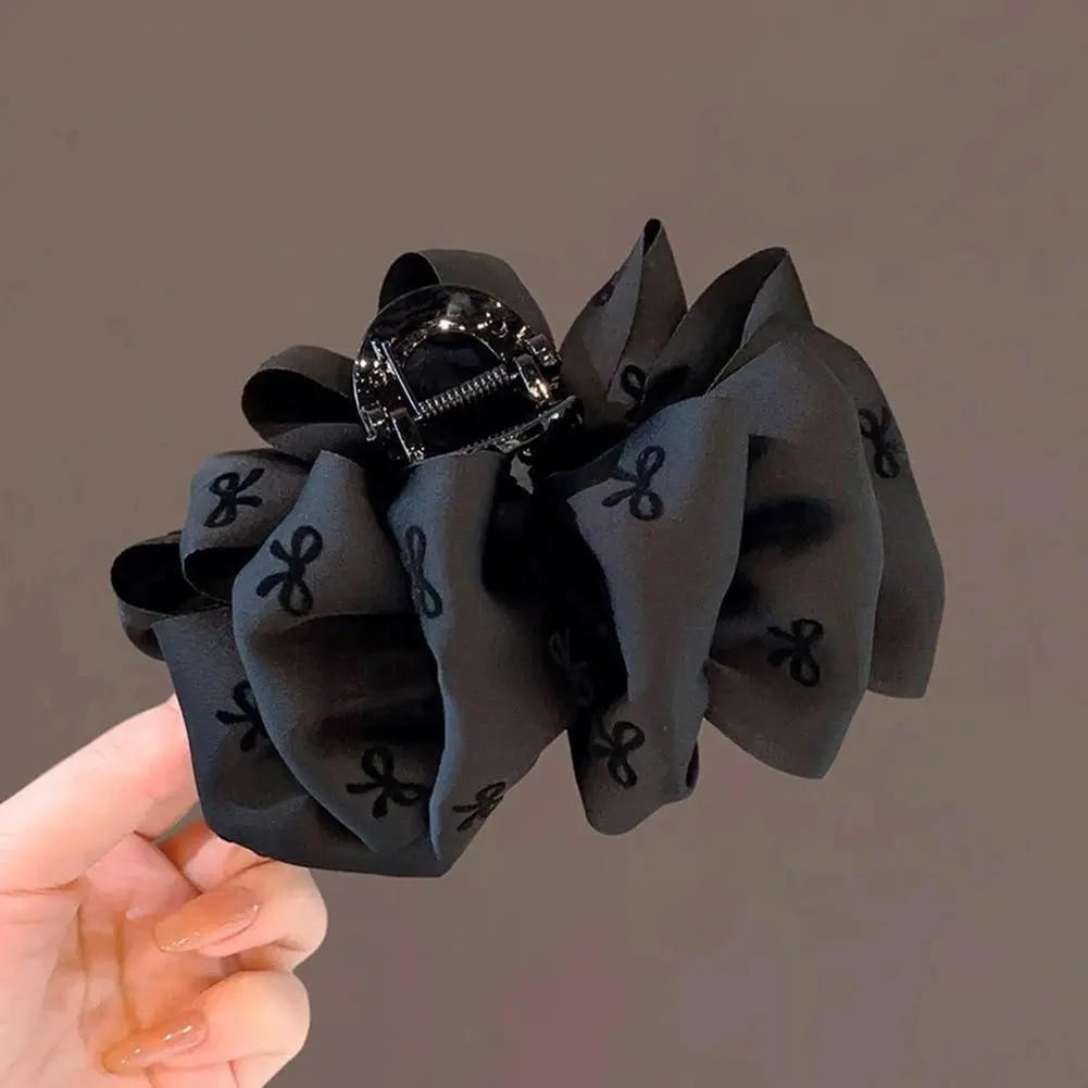 Kẹp Tóc Nơ Đen, Cao Cấp Thanh Lịch, 13cm, Kẹp Cá Mập Đầu Tóc Nữ Bong Bóng, D2Z2