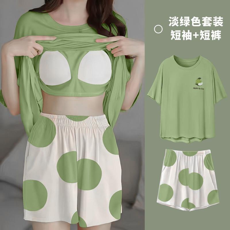 Đồ Ngủ, Dành Cho Phụ Nữ, Mùa Hè Ngọt Ngào, ngắn Tay Áo, Mỏng, Thường Ngày, Ngoại Cỡ, Trang Phục Dáng Rộng Rãi, Đồ Mặc Nhà, Có Đệm Ngực, Có Thể Mặc Ngoài Trời
