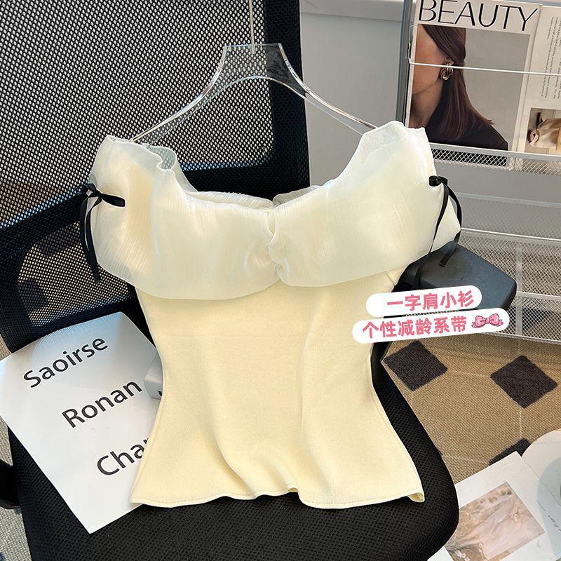 Đồ Len Trễ Vai Sang Trọng Kiểu Pháp, Dành Cho Nữ, Ôm Sát, Cao Cấp, Hàng Mới Về Mùa Hè, Thiết Kế Xếp Nhún, Áo Trễ Vai