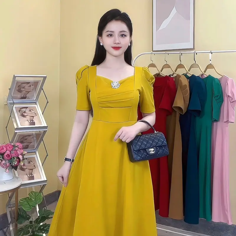 Đầm d30 xếp ngực màu sắc đa dạng - LYNLYN CÔNG SỞ - sang trọng lịch sự   đầm Nữ Women Dress Đỏ đầm hoa tulip độc đáo 2