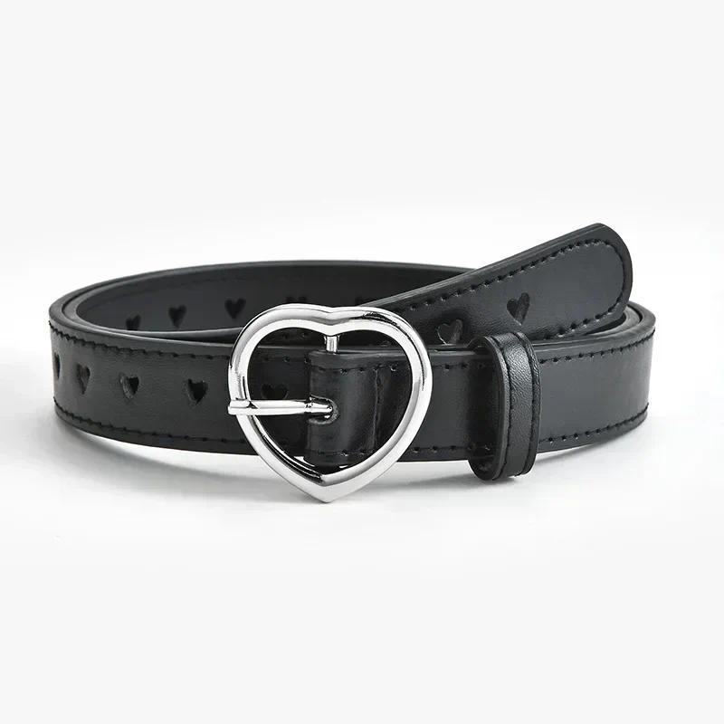 Minimalist heart belt, full hole versatile denim belt, thin pink small belt, women's style, spicy girl design, niche 7