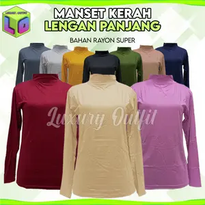 Baju Manset Lengan Panjang Wanita Bahan Rayon Super Kerah Leher Turtle Neck Polos Dalaman Perempuan Hitam Putih Warna Kulit Spandek Kaos Daleman Cewe Hijab Dewasa Anak Tangan Pendek Mangset Atasan Inner Cewek Jumbo Big Size LD 120 140 Katun Premium Nyaman