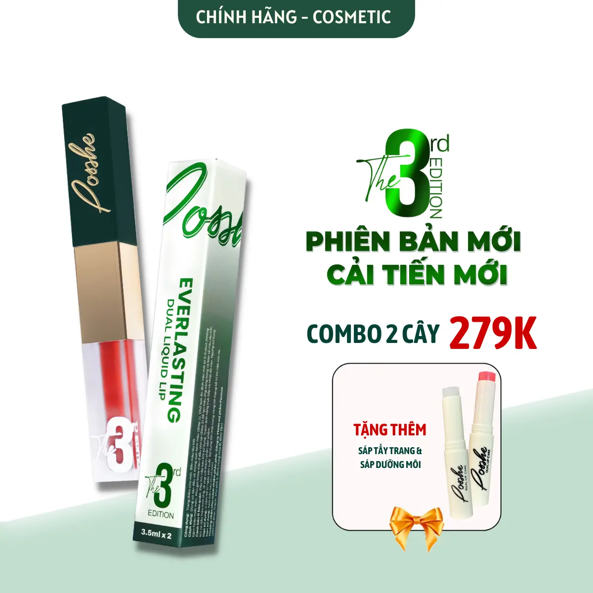 Son Kem 2 Đầu Posshe Siêu Lì Không Trôi - Mua 2 Cây Tặng Sáp Dưỡng Và Sáp Tẩy Trang Posshe Chính Hãng