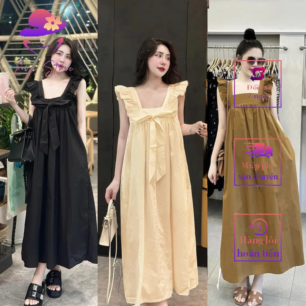 Váy cánh tiên lưng trần chun nơ buộc mặc được 2 kiểu Nữ Women
