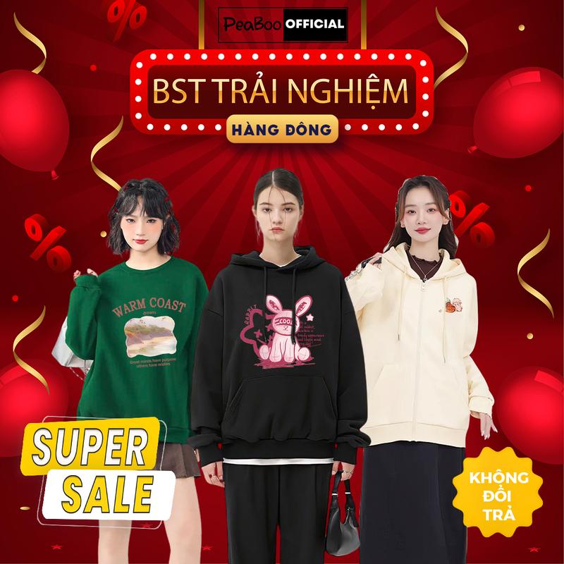 BST HÀNG ĐÔNG - GIÁ TRẢI NGHIỆM Áo Nỉ Lót Bông Áo Khoác Nỉ Unisex By Peaboo Dành Cho Nam Nữ Form Rộng Dày Dặn
