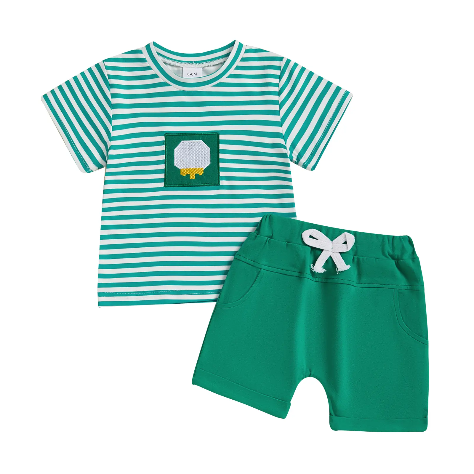 Boys Summer Shorts Sets Short Sleeve O Neck Striped Tops and Solid Color Shorts Sets