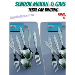 Ganom Sendok Makan & Garpu Stainless Steel Motif Bintang 12 Pcs Tahan Lama Aman BPA untuk Dewasa