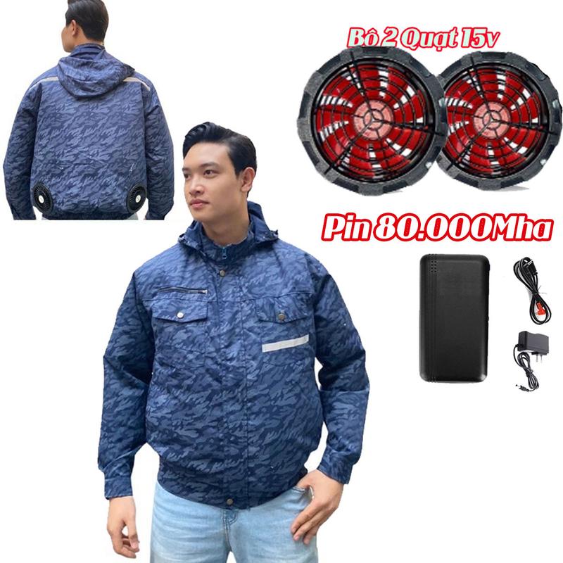 Bộ pin, áo điều hòa Nhật Bản pin 80000 mah Áo Điều Hòa Công suất lớn Nam Và Nữ, Gắn Quạt Cao Cấp ,Siêu Chống Nóng Chắn Tia UV 2