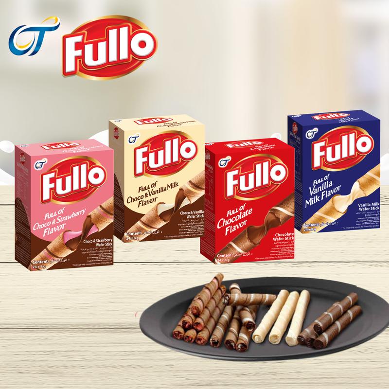 Fullo _ Bánh quế nhân kem Sô cô la/ vani/ Sô cô la vani/ Sô cô la dâu nhập khẩu Indonesia (24 cây/ hộp)