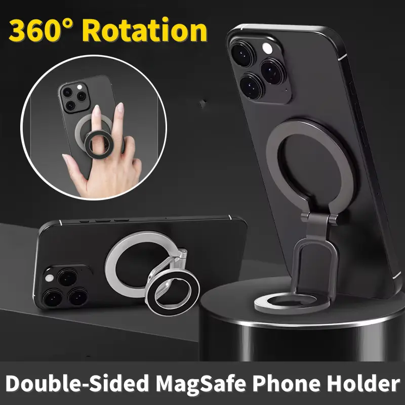 2025 Double Sided MagSafe Phone Stand Magnetic Phone Ring Holder Kickstand Magnet Grip for iPhone 15 14 Android Gym Car Holder