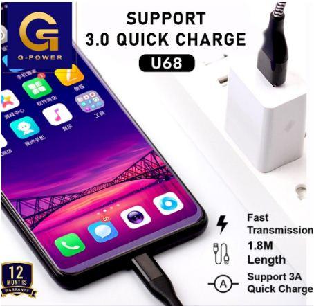 G-POWER Charger Set Micro Usb U-68 Fast Charging 3A Untuk Android Garansi Resmi Charger Colokan Adapter 2